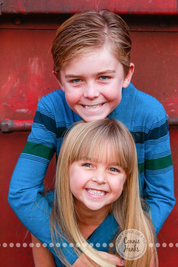Connie Hanks Photography // ClickyChickCreates.com // Family photography at Old Poway Park, poses, kids, siblings, brother, sister, rustic, park