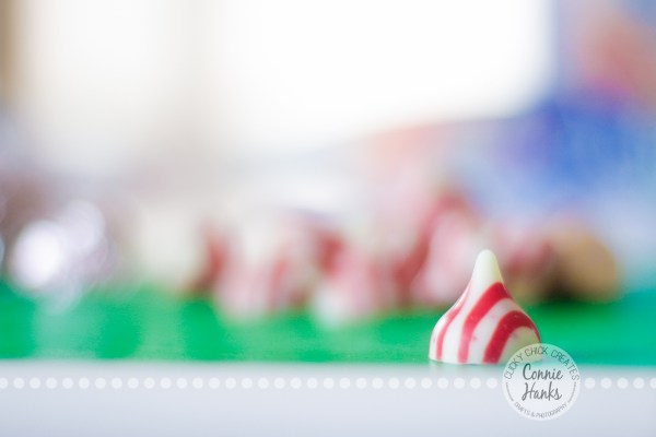 Connie Hanks Photography // ClickyChickCreates.com // Rice Krispies treats with Hershey Candy Cane Kisses, Christmas, ornament, gift tag, DIY, quick, easy, hostess gift