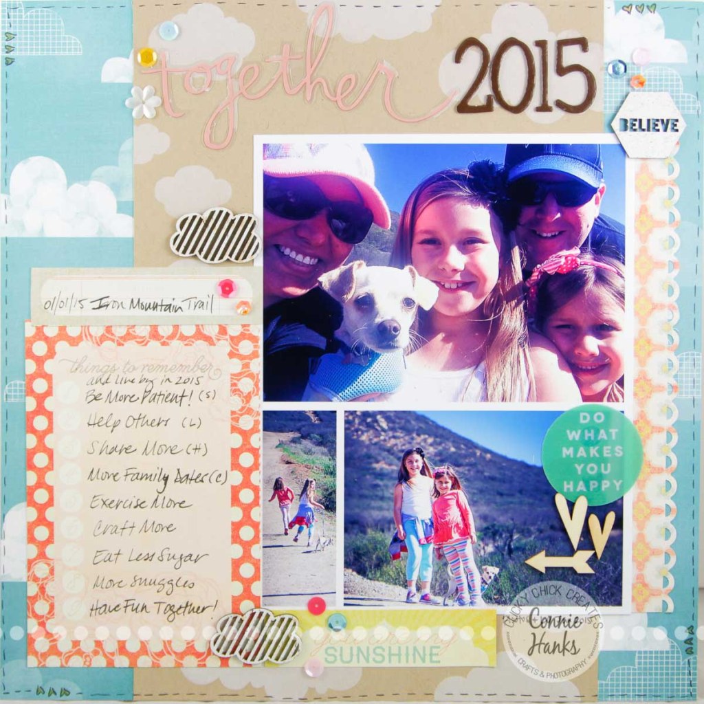 Connie Hanks Photography // ClickyChickCreates.com // Family Resolutions, goals, scrapbooking, layout, clouds, hiking