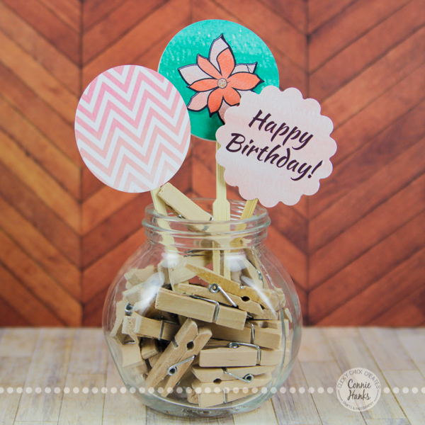 Connie Hanks Photography // ClickyChickCreates.com //Spring party printables, spring  or summer birthday party, garden party, etsy, printable, banner, cupcake toppers, straw flags, water bottle wraps, coral, mint, orange, green