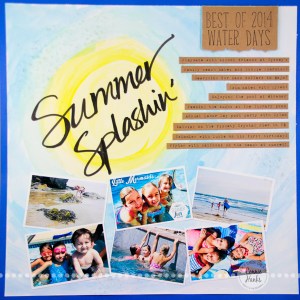 Connie Hanks Photography // ClickyChickCreates.com //Summer Splashin' scrapbook layout, gelatos, glass beads, beach, pool, pond, sunset, silhouettes, friends, family, cousins, sand dollar hunting, laying out