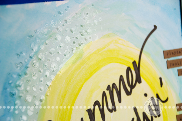 Connie Hanks Photography // ClickyChickCreates.com //Summer Splashin' scrapbook layout, gelatos, glass beads, beach, pool, pond, sunset, silhouettes, friends, family, cousins, sand dollar hunting, laying out