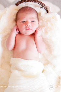 Connie Hanks Photography // ClickyChickCreates.com // baby girl, newborn photo session - sleeping baby, pearls, roses, head wreath, basket