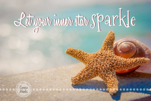 Connie Hanks Photography // ClickyChickCreates.com // Sea Star, Starfish, quote, let your inner star sparkle, bokeh, pacific, ocean, beach, 