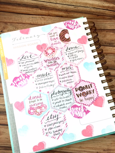ClickyChickCreates.com // Plan with Me February 2016, pink, donuts, Eiffel Tower, kisses, Inkwell Press, Mission Board