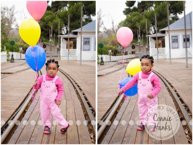Connie Hanks Photography // ClickyChickCreates.com // birthday, toddler photos, San Diego family photography, child photo session, family photography, rustic park, balloons, toddler