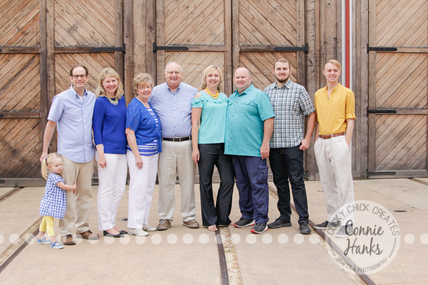 Connie Hanks Photography // ClickyChickCreates.com // family photos, San Diego family photography, multi-generation family photo session, extended family photography, siblings, rustic, Old Poway Park, barn doors