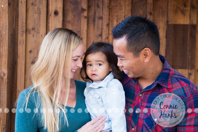 Connie Hanks Photography // ClickyChickCreates.com // family photos, San Diego family photography, family photo session, toddler photo session, rustic, Old Poway Park, barn doors